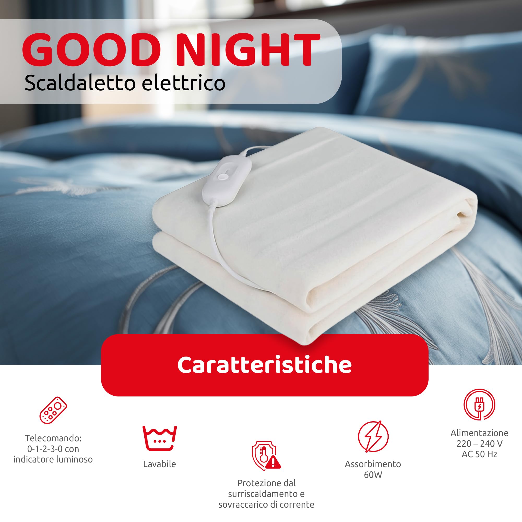 Melchioni Family | Scaldaletto Elettrico Singolo 150x80cm in Poliestere con Telecomando 3 Livelli di Temperatura, Lavabile, Protezione Surriscaldamento, 60W