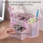 Organisateur de bureau en mailles, support de stylo rose et organisateur de bureau avec compartiments, organisateurs de tiroirs de bureau et accessoires pour l'école de bureau
