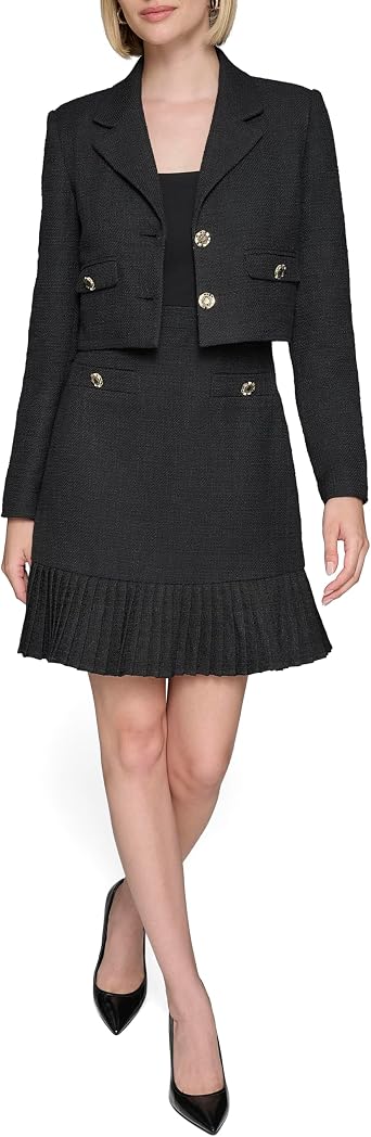 KARL LAGERFELD Womens Collared Tweed Long Sleeves Jacket