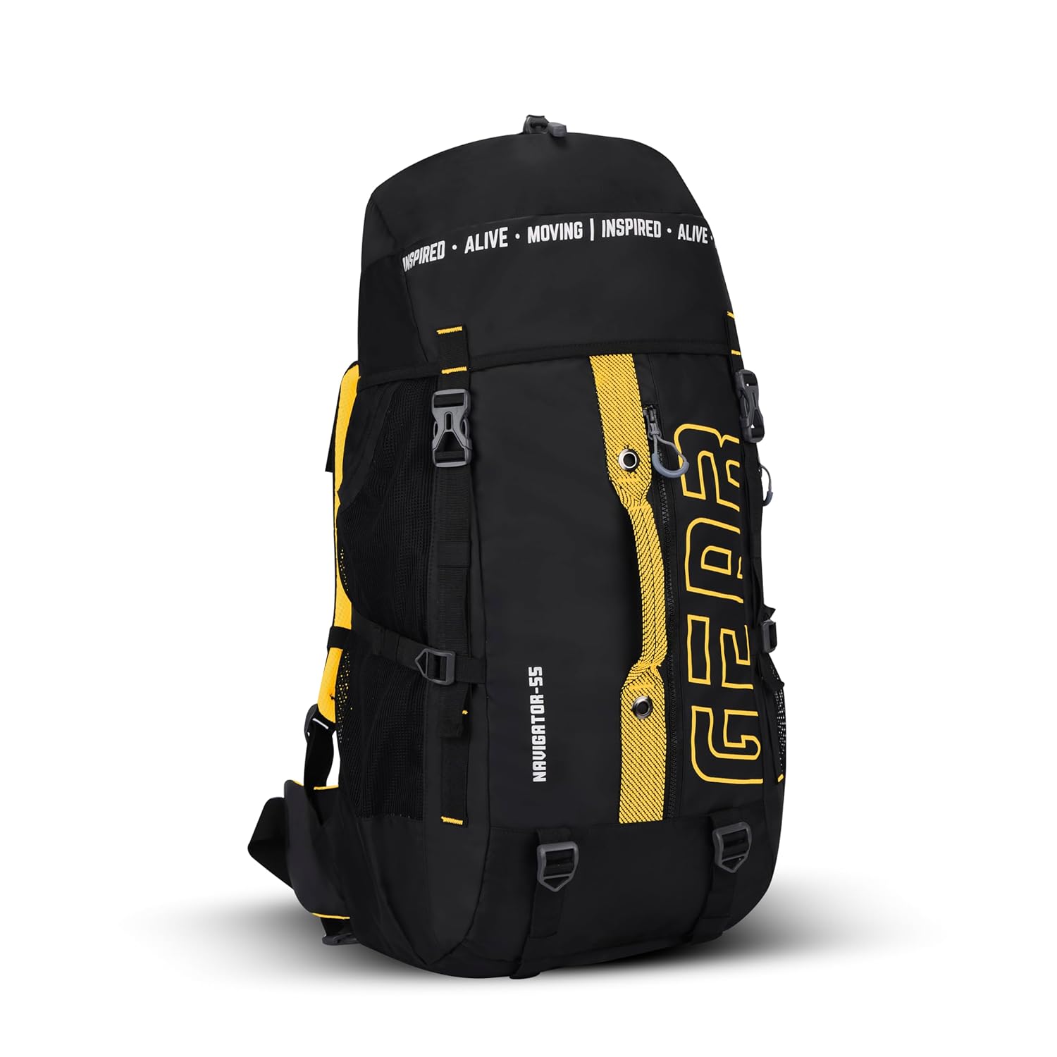 Gear Navigator 55L Extra Large Water Resistant Rucksack/Travel bag/For Men & Women(Black – Yellow)