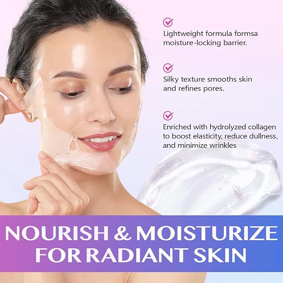 Collagen Night Wrapping Mask, Peel Off Face Mask, Elasticity and Hydration Care, and Firm, Collagen Mask Overnight For Skin 2.53 fl.OZ with Ma Applicator