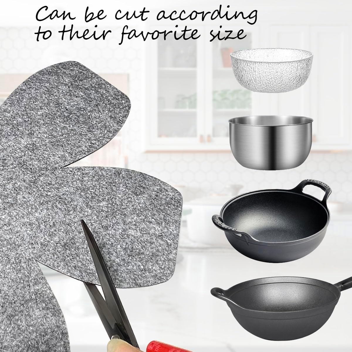 Pot and Pan Protectors for Stacking, 6 Pack in 3 Sizes, Thick Felt Pan Separators, Non-Slip Pot Stacking Protectors, Scratch-Resistant Cookware Dividers Pads for Nonstick Ceramic Glass Metal Pans