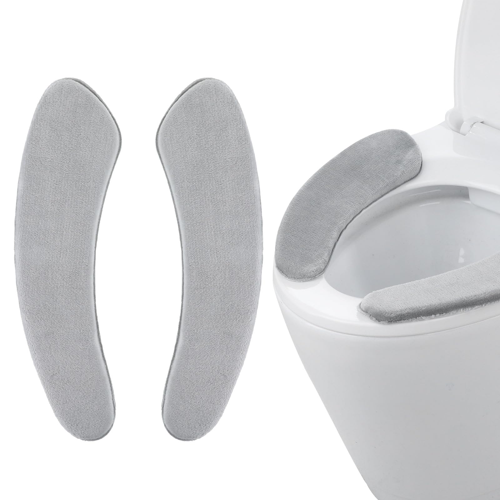 Soft Thicker Flannel Bathroom Toilet Seat Cover, with Sticky Toilet Seat Cushion Bathroom Toilets Seats Cover Reusable Toilets Lid Covers with Double-Sided Hook and Loop Fastener (Grey)
