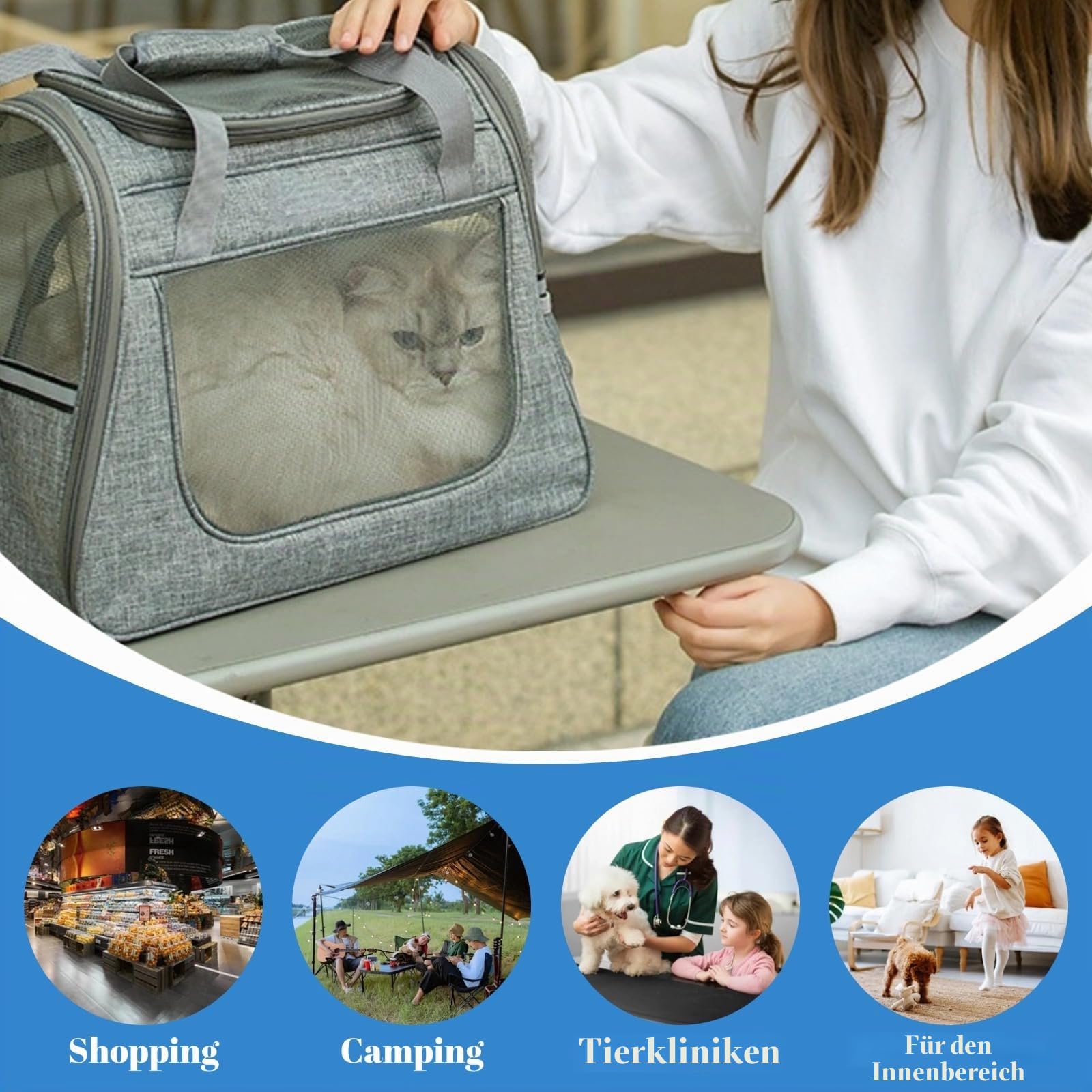 Katzentragetasche Transporttasche mit Rollen 2 in 1 Trolley Haustier Reisetasche für Katze