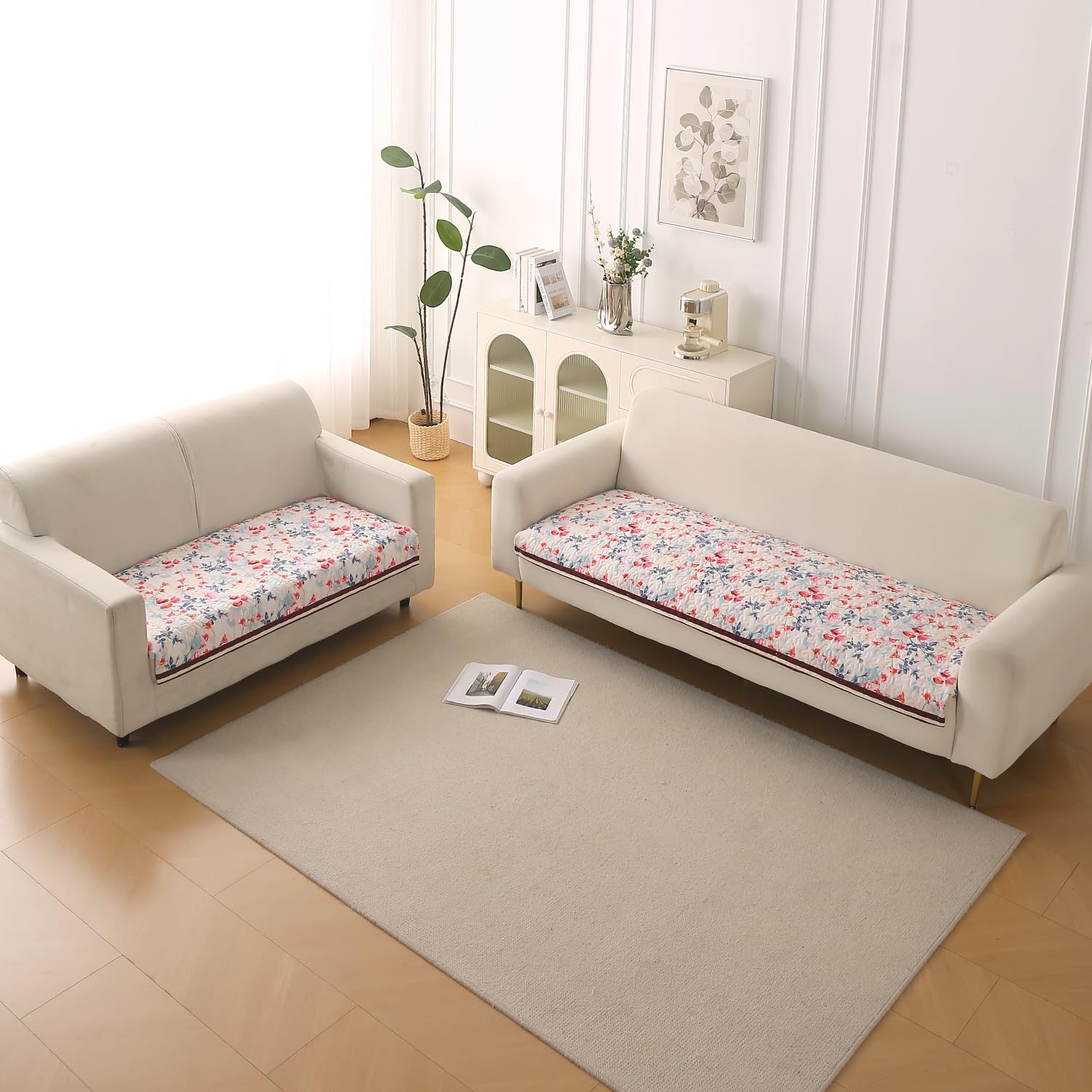 Velvet Sofa Backrest Mat - Pansies Teal -30