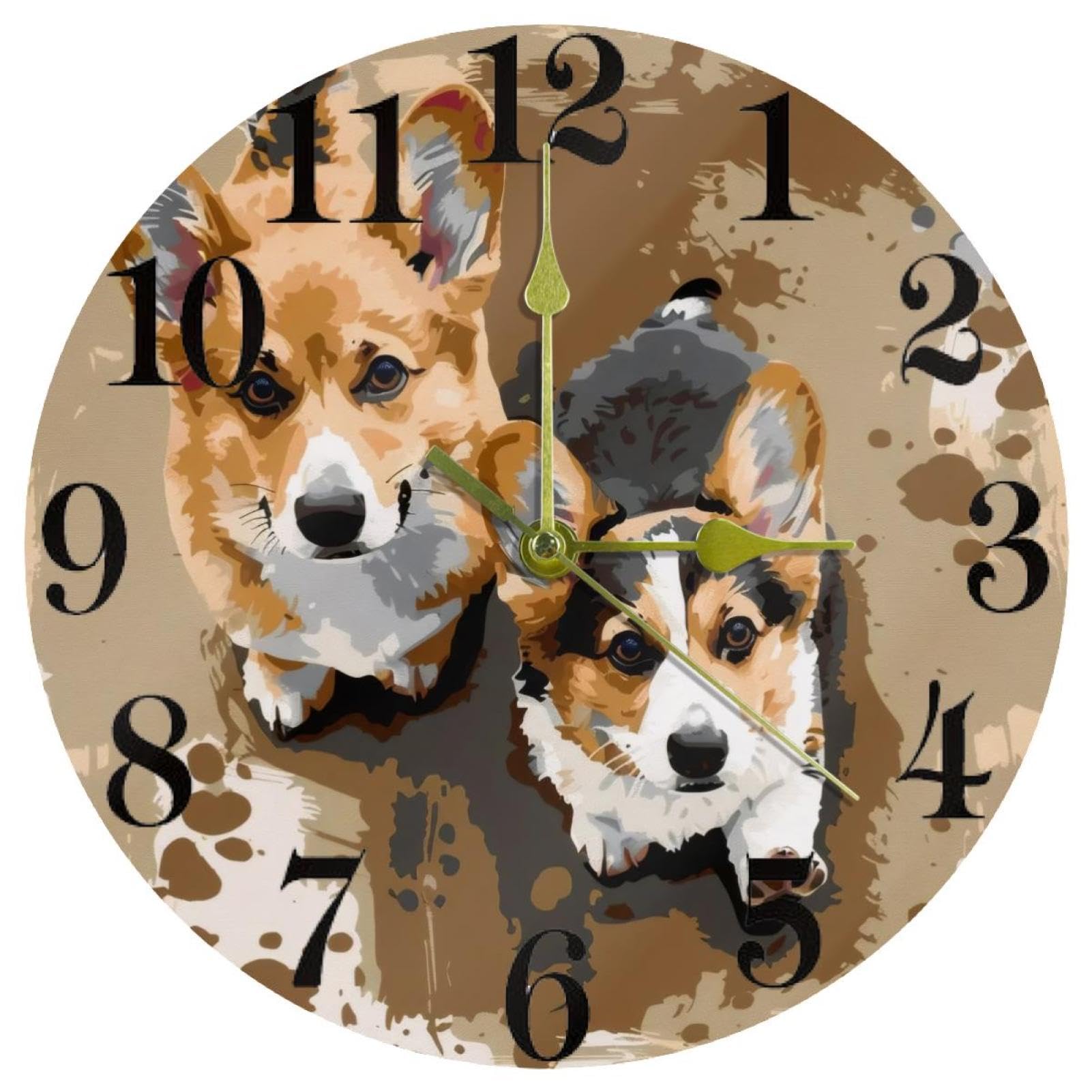Horloge murale à quartz sans tic-tac fonctionnement à piles motif Corgi
