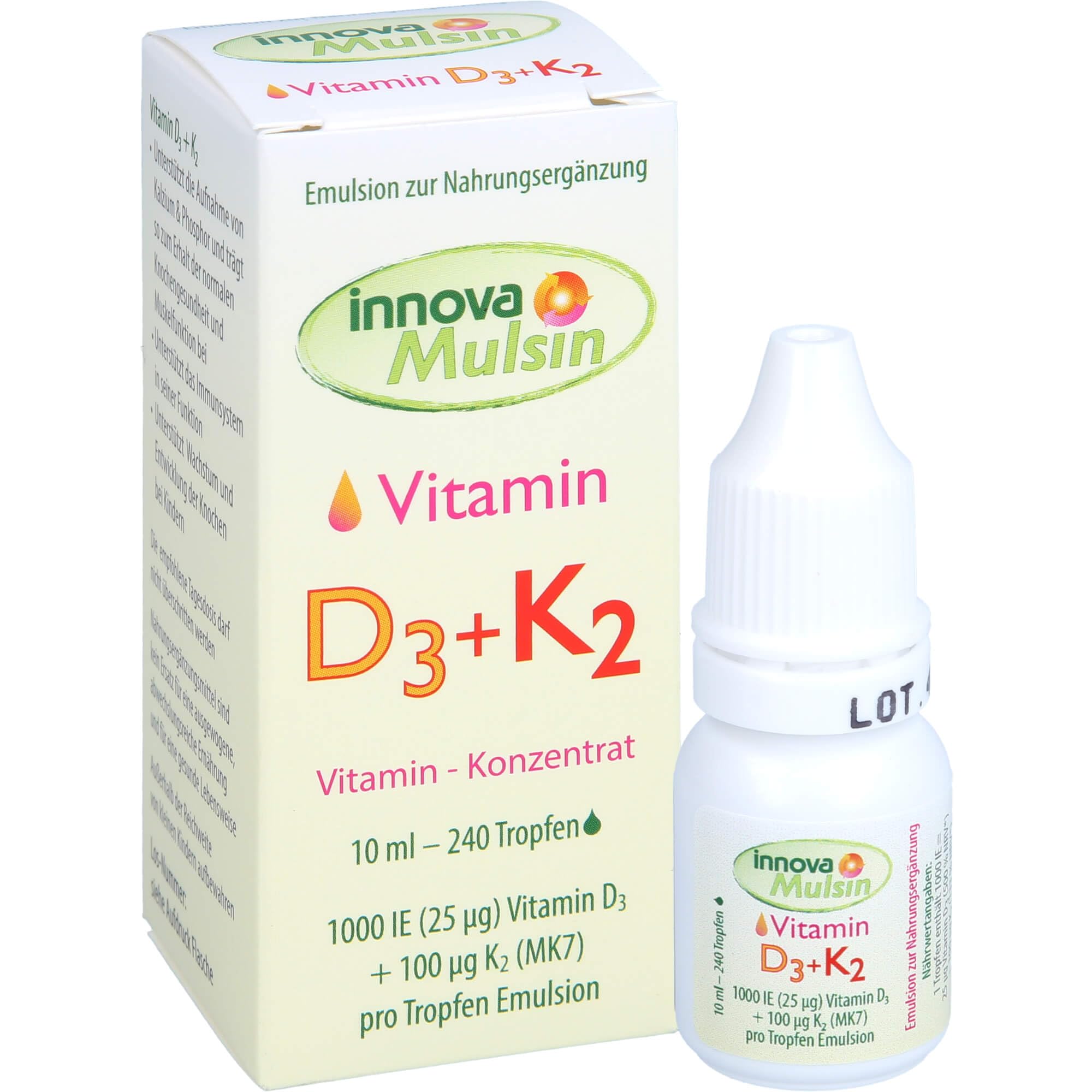 Vitamin D3 + K2 Tropfen | 100% Bioverfügbarkeit da Emulsion | ohne Farbstoffe | Deutschland