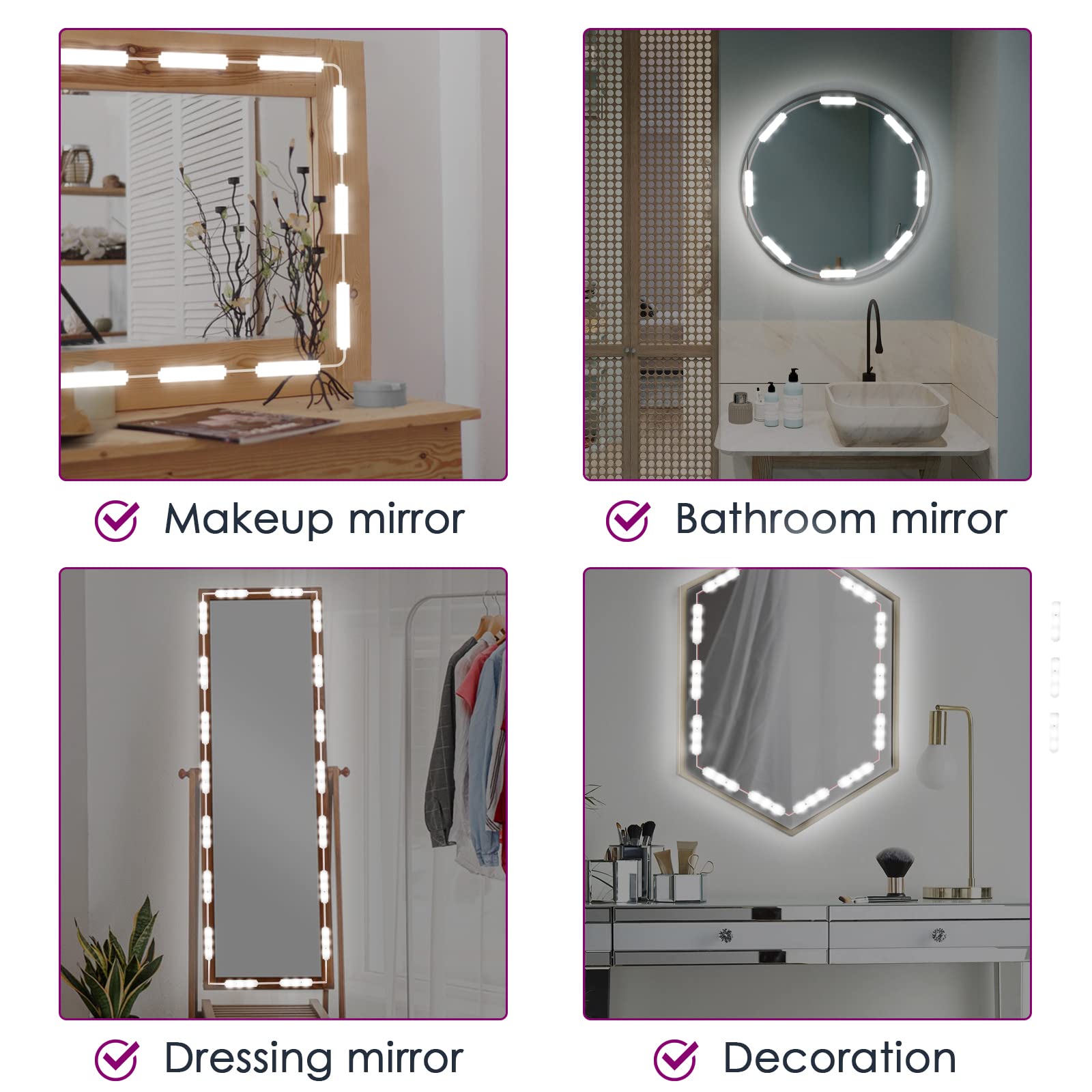 Viugreum Luces LED de Espejo,Luces de camerino,DIY Lámpara para Espejo de Maquillaje, Luces Modulos para Espejo,Armario,estantería,tocador,60 Bombillas LED [Clase de eficiencia energética A+]