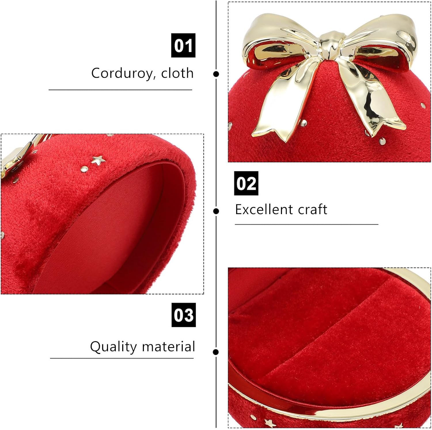 Red Corduroy Bow Knot Jewelry Case for Wedding and Engagement Xmas image 3
