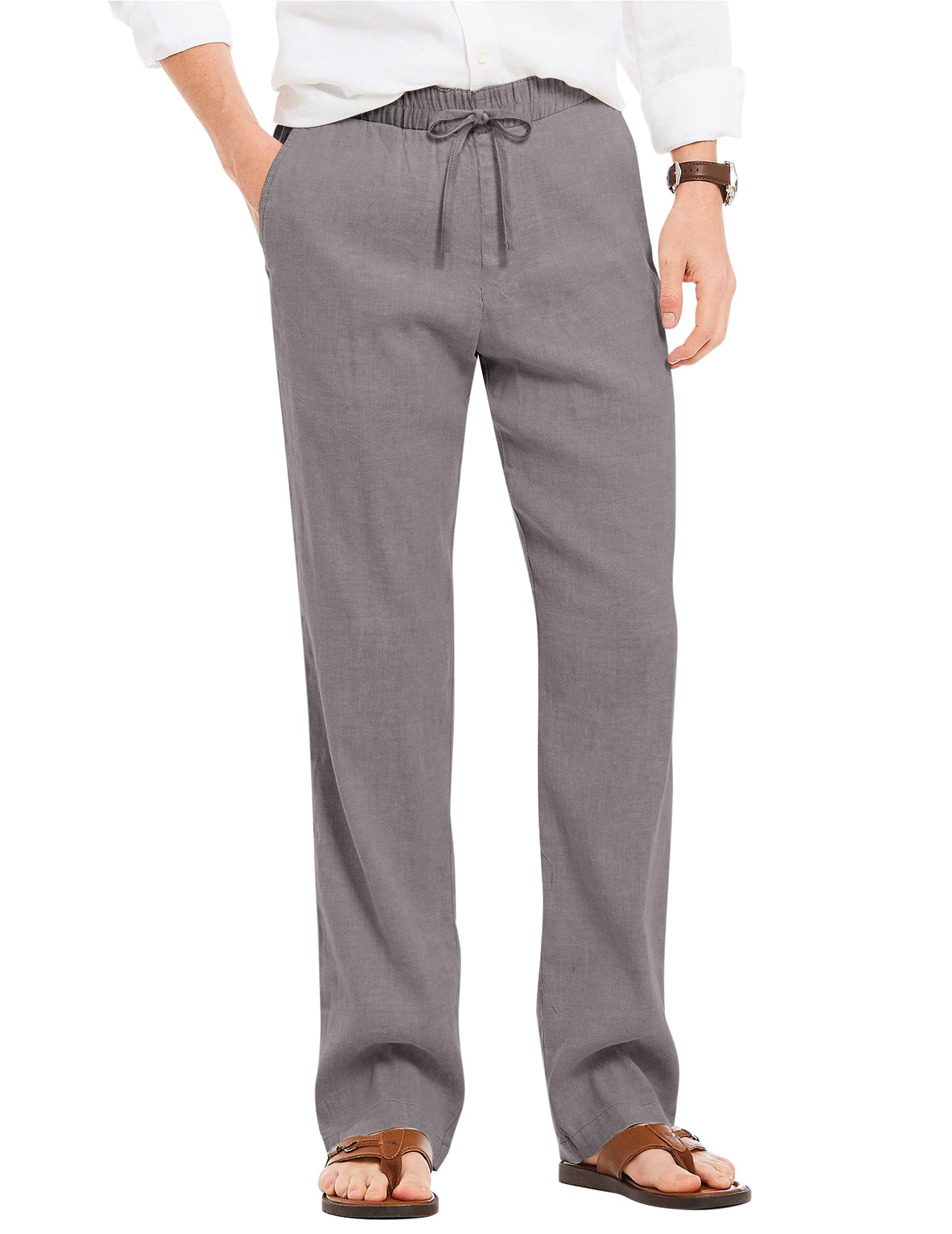 COOFANDY Men's Casual Linen Summer Beach Pants Lightweight Drawstring Elastic Waist Yoga Trousers