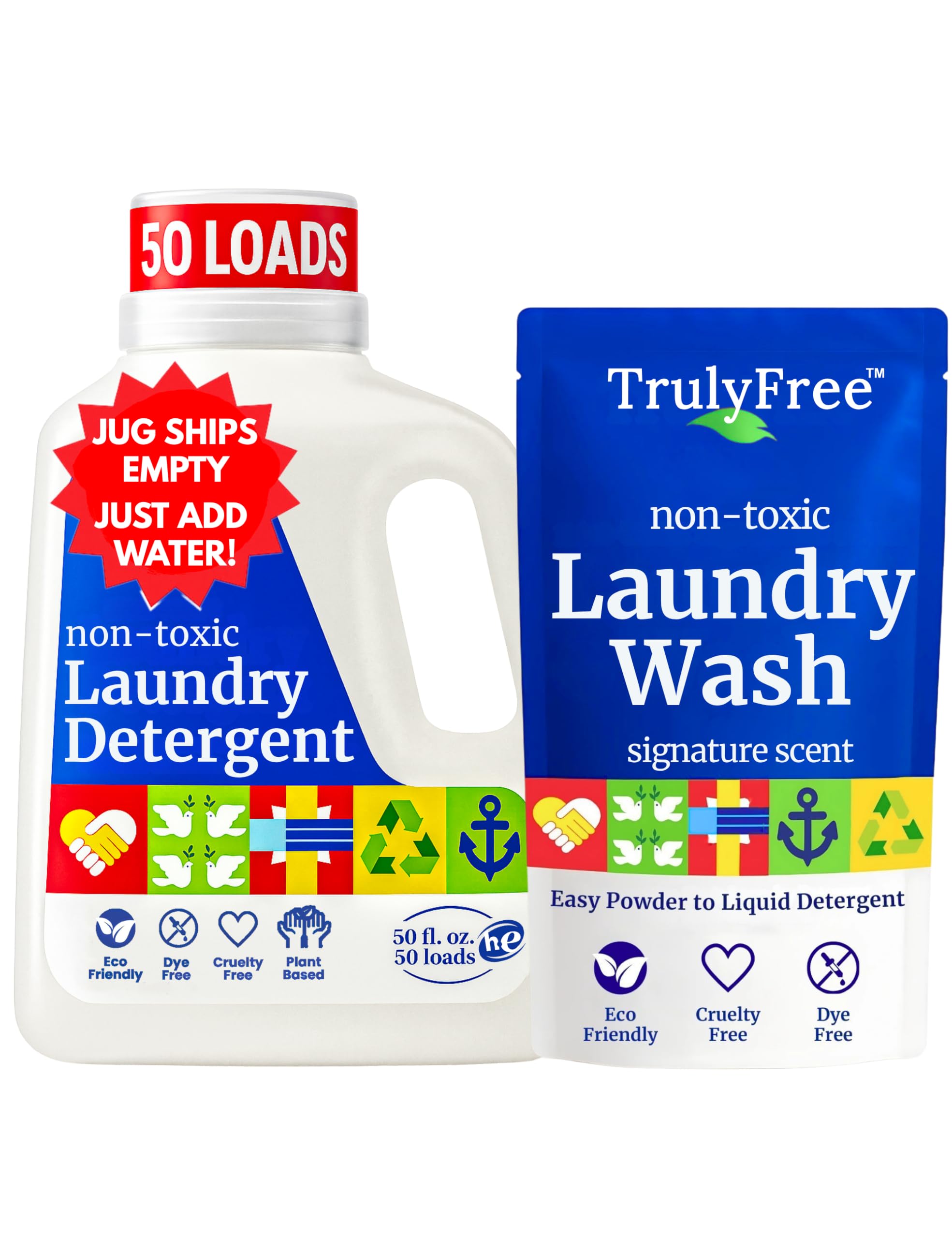 Truly Free Laundry Wash, Signature Scent, Sensitive Skin Natural Detergent, Laundry Supplies for Baby Clothes, Plant-Based, No Harmful Ingredients. (50 Loads)