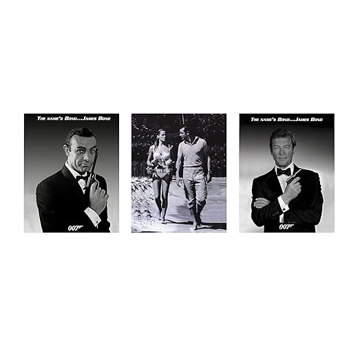 James Bond 007- Vintage Wall Art Trio Set-8 x 10's"(3) Wall Photo Prints- Ready to Frame. Retro Home-Theatre-Office Décor. Famous Bond Actors-Roger Moore-Sean Connery-Ursula Andress. Great 007 Gift!