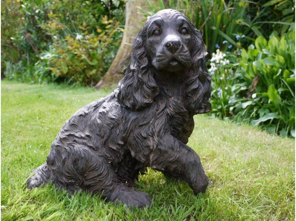 Cocker Spaniel Dog Cast Iron Effect Garden Statue ~ Bronzed Effect