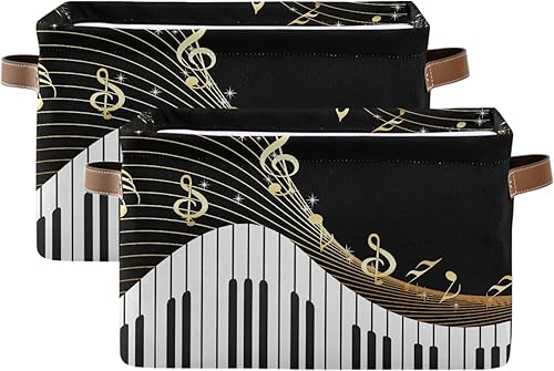Miniatura 2 de AUUXVA Cesta de almacenamiento para piano teclado, nota musical, caja de almacenamiento de arte, caja de almacenamiento de lona duradera plegable