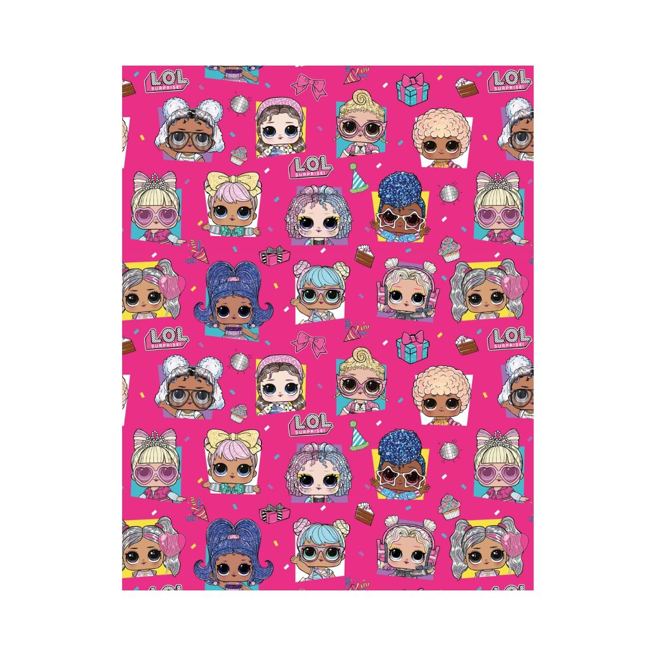 Danilo Promotions Limited LOL Surprise 4 meter inpakpapier, cadeaupapier rol 4 meter x 70 cm geopend. LOL Surprise Officieel gelicentieerd product, verantwoordelijk geproduceerd, FSC meerkleurig