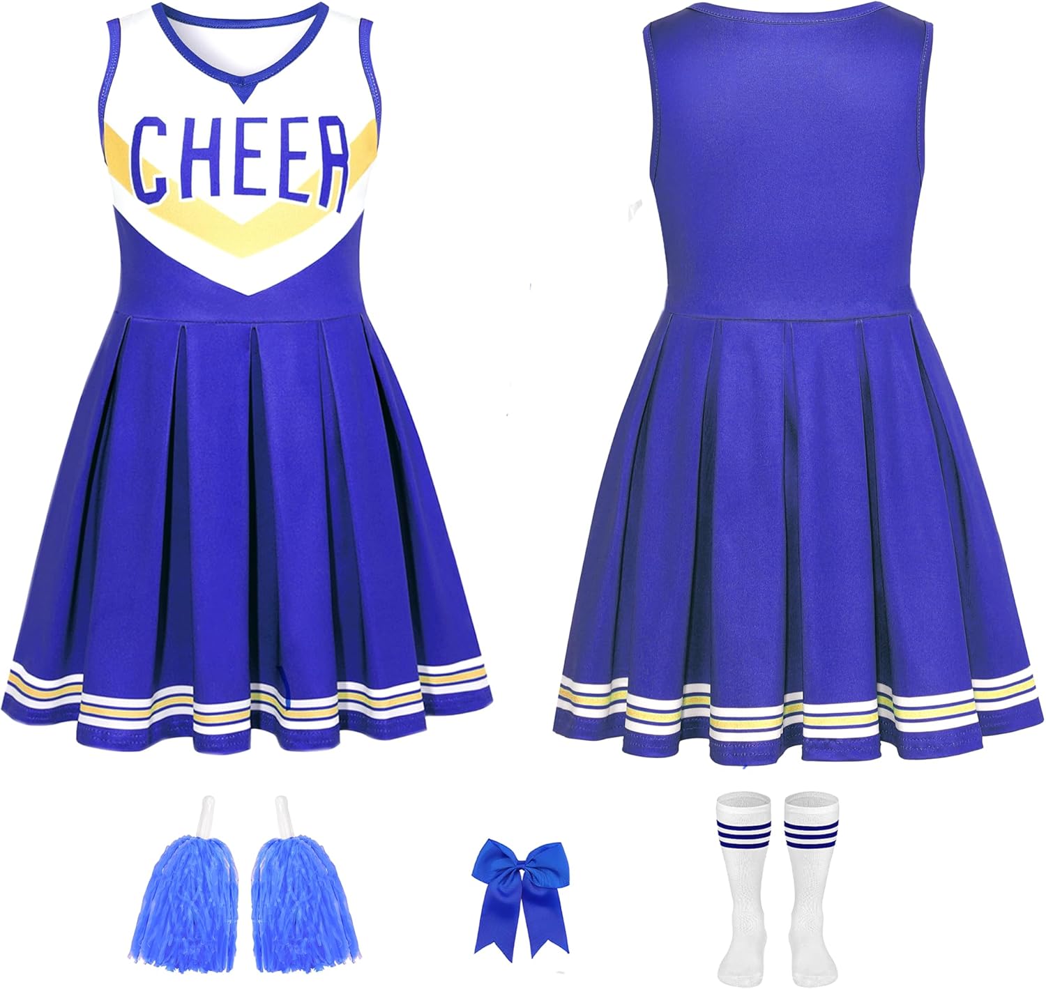 Cheerleader Costume for Girls Cheerleader Outfit for Kids Cheerleading Dress with Pom Poms for Halloween Dress Up - Image 7