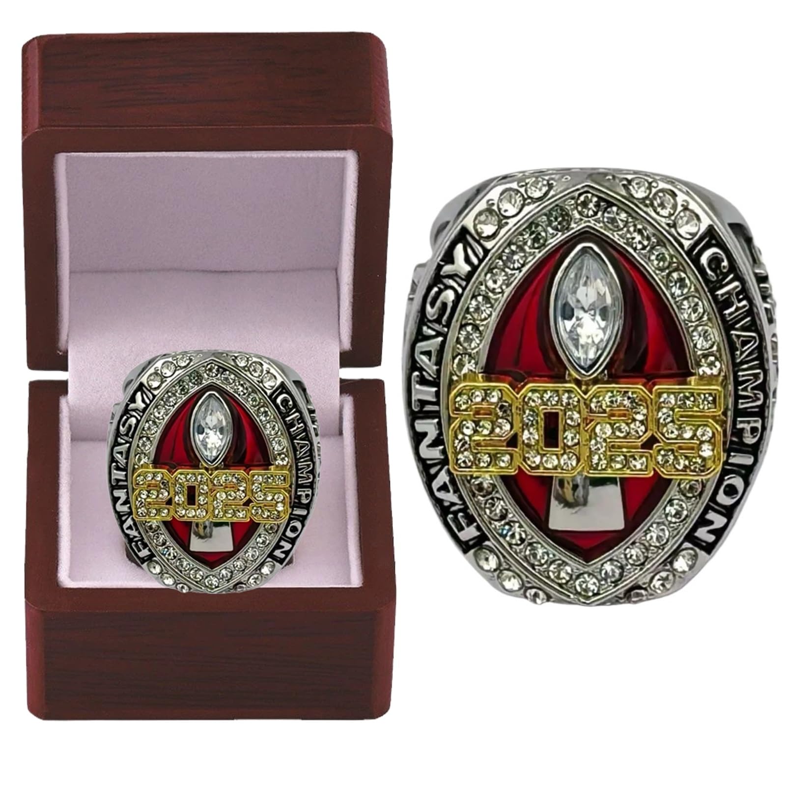HYKJSHED 2025 Fantasy Football Ring Father's Day Collectibles Championship Ring Display Case