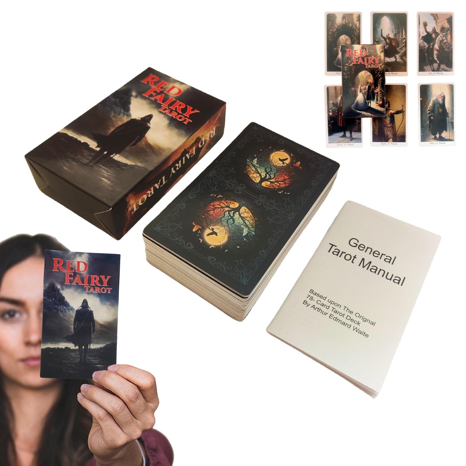 Red Fairy Tarot Cards - Standard Tarot Deck | Divination and Divination Tools | Red Fairy Tarot for Fate Prediction, Entertainment and Games | Ideal Witch and Favors