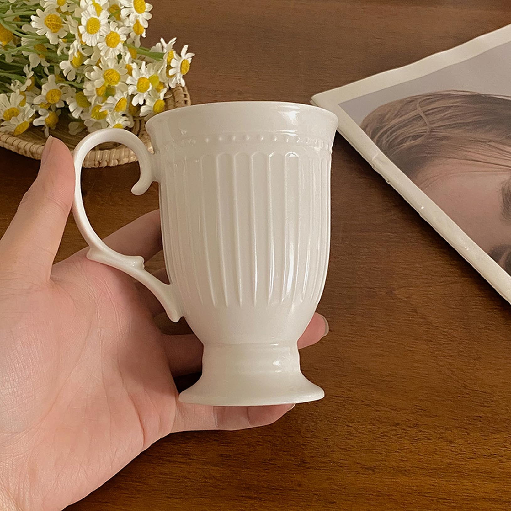 Amazon.co.jp: MJKQ9 足つきマグカップ 食器 陶器 華やか エレガント