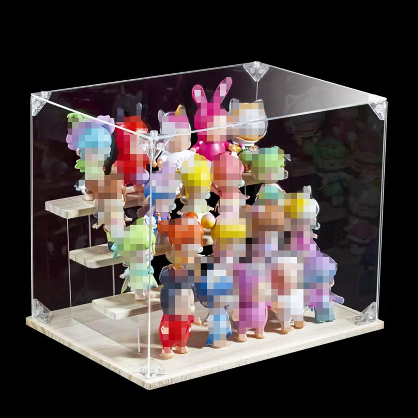 GOCHUSX Clear Acrylic Display Case, Countertop Storage Box with Wood Plastic Board Ladder, Blind Box Showcase for Displaying Toy Figure (Color : Clear, Size : 32x32x29cm)
