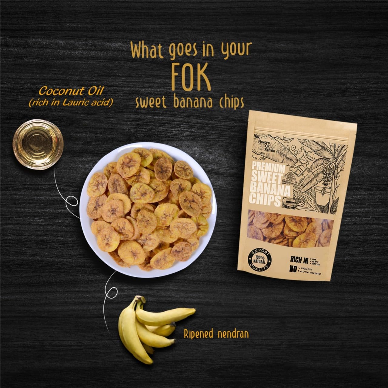 FLAVORS OF KERALA (FOK) Premium Kerala Sweet Banana Chips in Coconut Oil, 200g| No Added Sugar or Sweeteners | Naturally Sweet | - Image 2 thumbnail