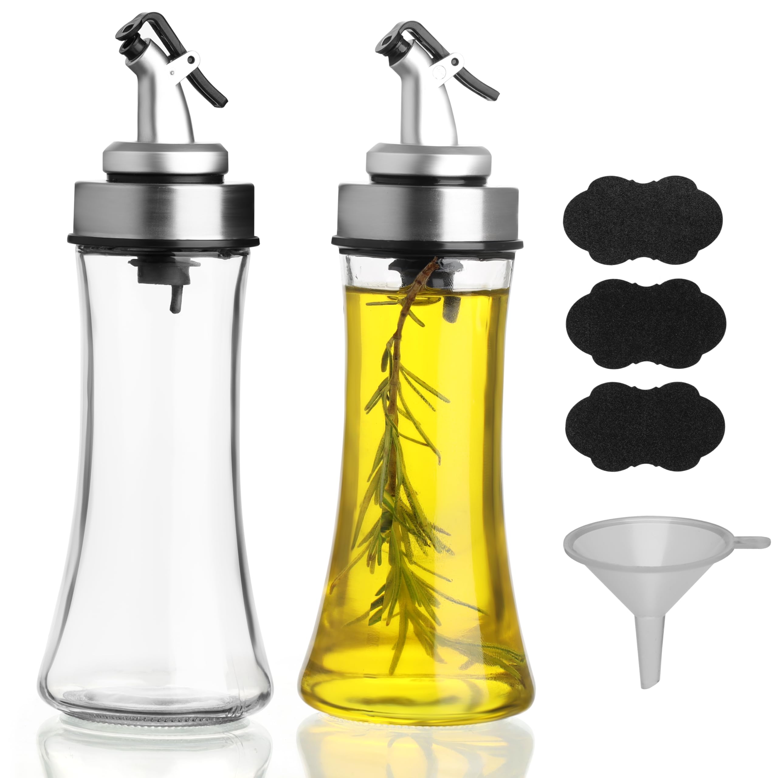 Belle Vous Clear Olive Oil Dispenser Bottle Set (2 Pack) - Glass Oil & Vinegar Dispenser Set - 200Ml Kitchen Olive Oil/Cooking Oil Pourers - Drizzle Spouts