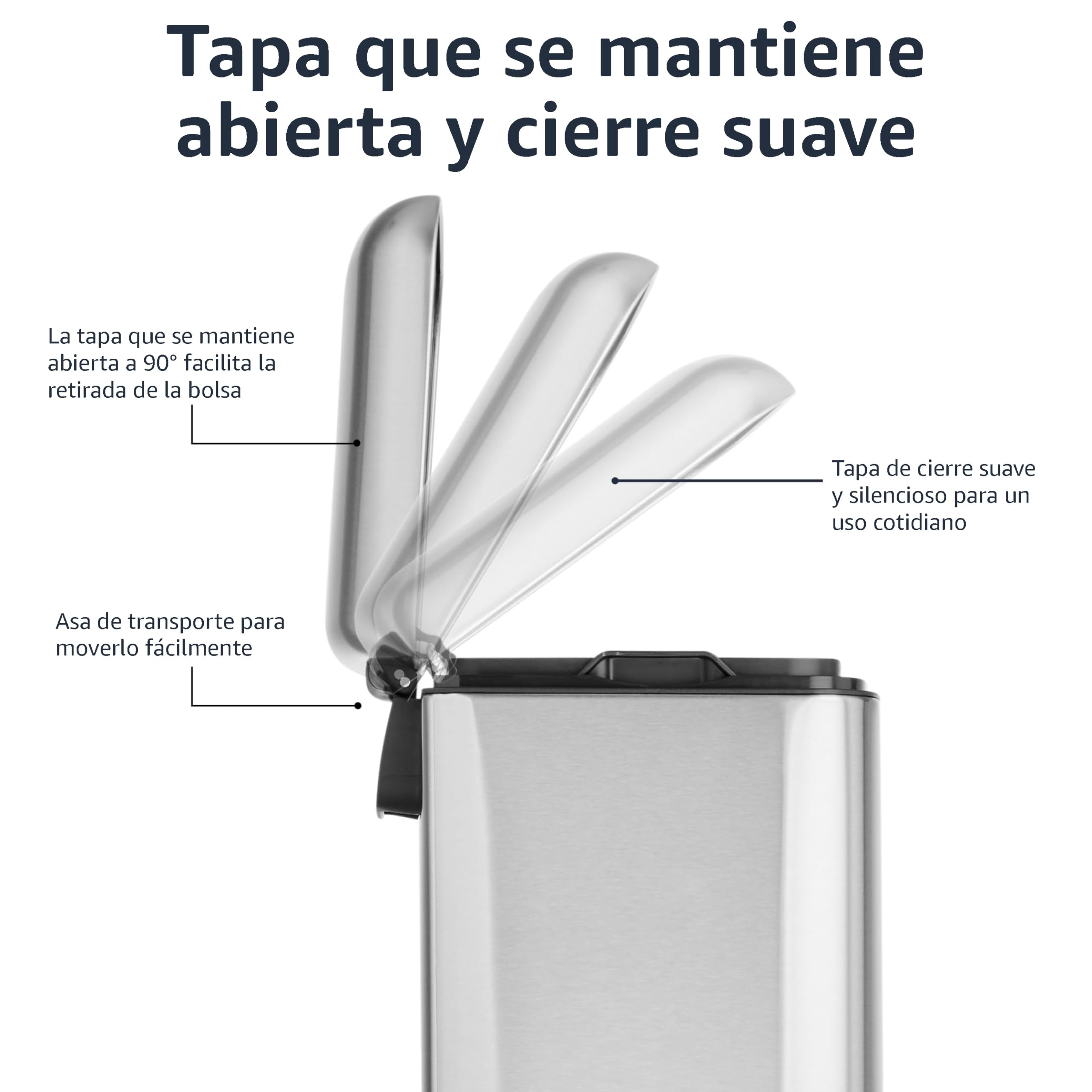 Amazon Basics Cubo de basura rectangular pequeño antimanchas con pedal de cierre suave, para baño, dormitorio, salón o la oficina, 20 l, níquel