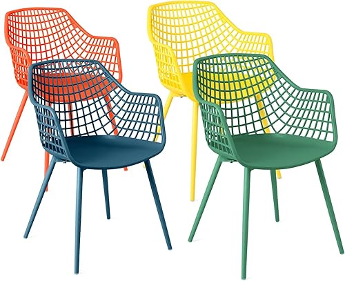 Costzon Silla para niños, 4 piezas, sillas de tamaño infantil con respaldo curvo, reposabrazos ergonómicos, patas de metal y almohadillas