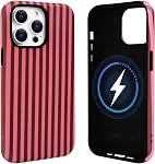 NITITOP Compatible with iPhone 13/14 Case Cute Matte Magnetic Compatible with MagSafe Vertical Striped for Woman Girl Man Boy Hybrid 2 Layers Back Shockproof Protective Cover - Pink