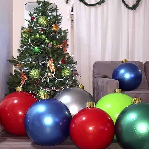 Miniatura 7 de Adornos inflables de Navidad, de 18 o 25 pulgadas, adornos de bolas de Navidad de gran tamaño para exteriores, decoración de árbol de Navidad para