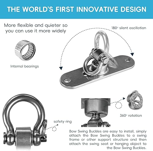 Vista 8 de Colgador de columpio de acero inoxidable resistente con rodamientos lisos de 180 ° + 360 °, capacidad de 1500 libras, hamaca de yoga, bolsa