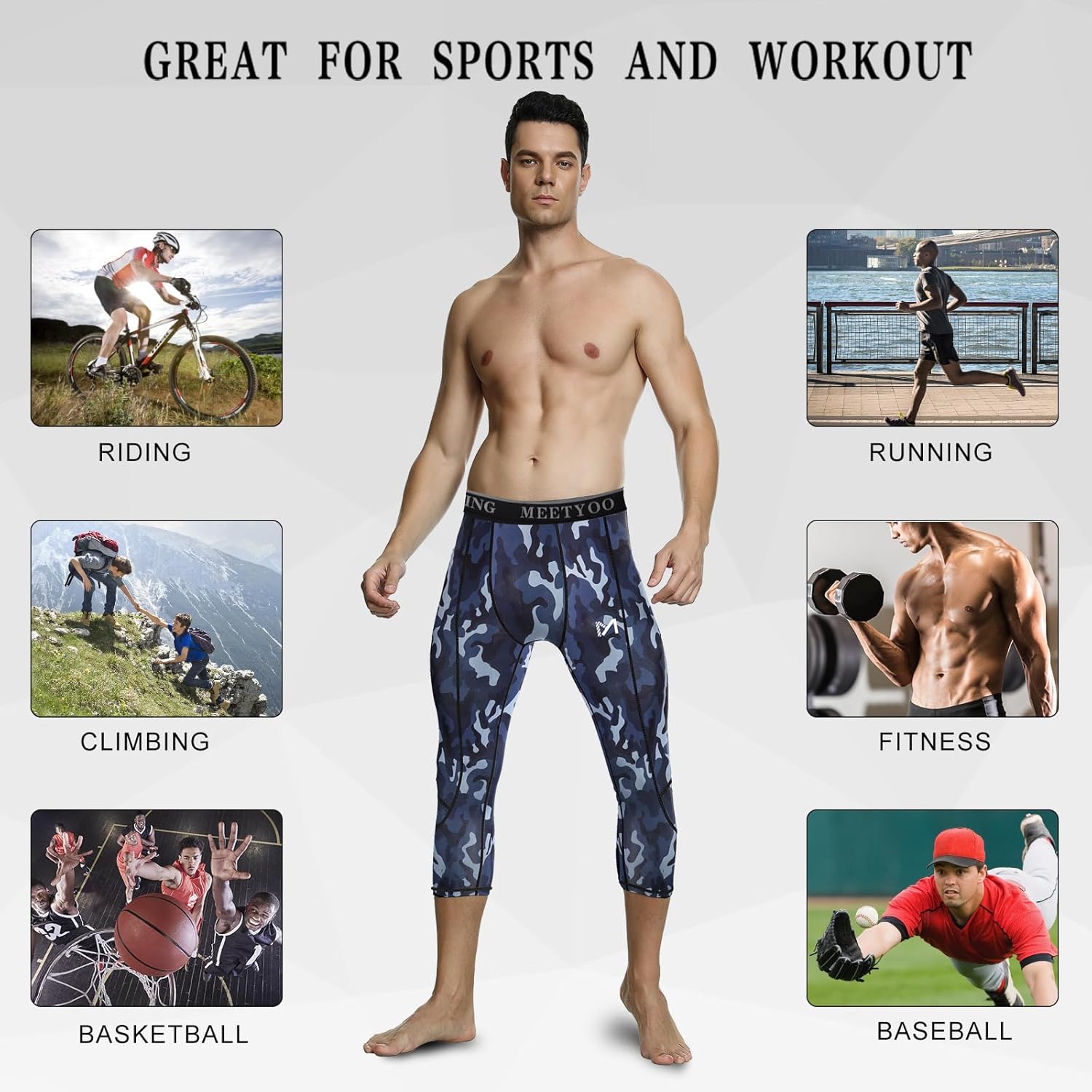 MEETYOO Men's 3/4 Compression Pants Legging Tips Cool Dry Sport Workout Heat Gear Capri Base Layer - Image 5