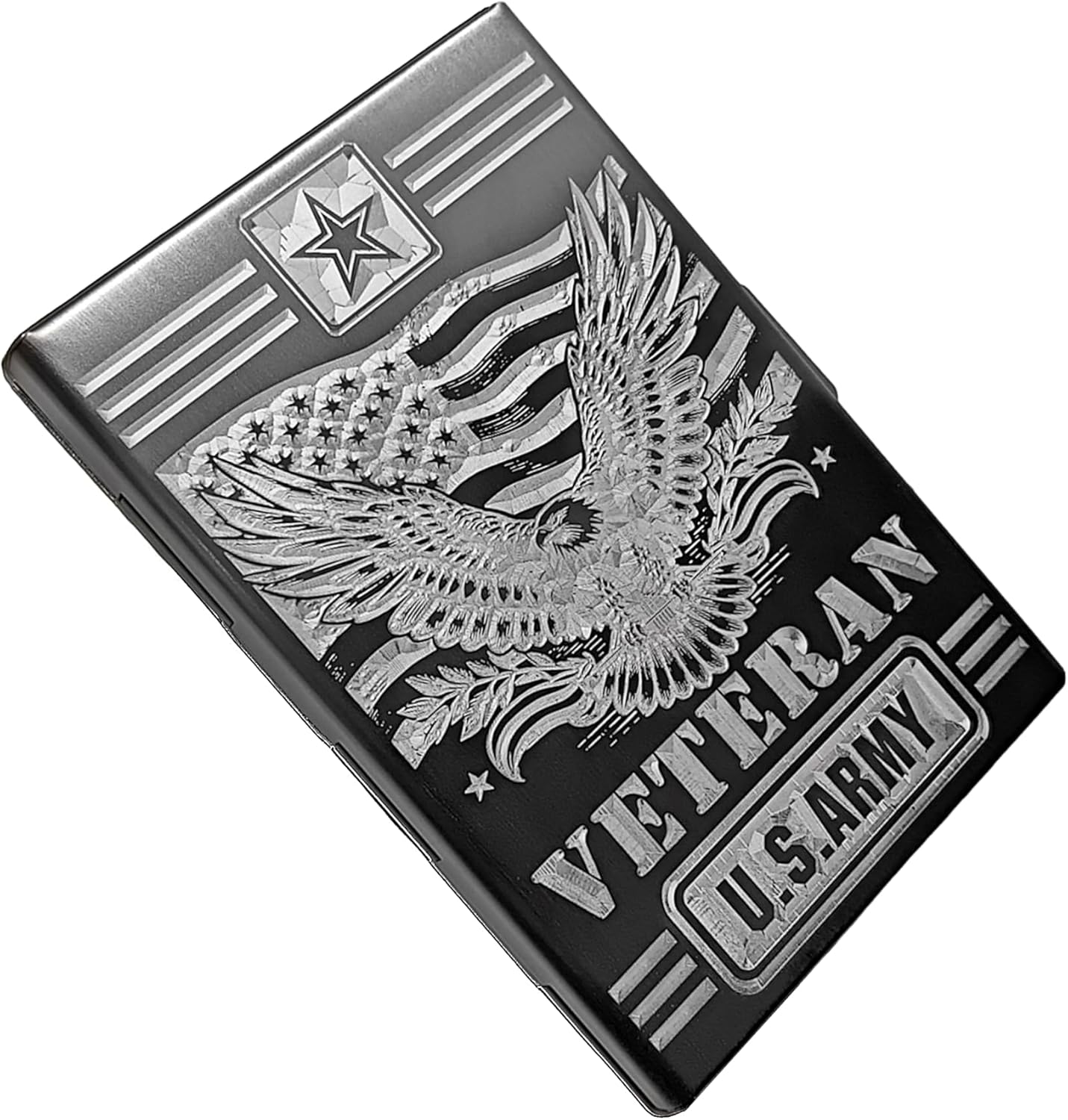 US Veteran Army Military Wallet Card Holder RFID Blocking Engraved Custom Text Stainless Steel Case with Release Button Unique Gift DS-9