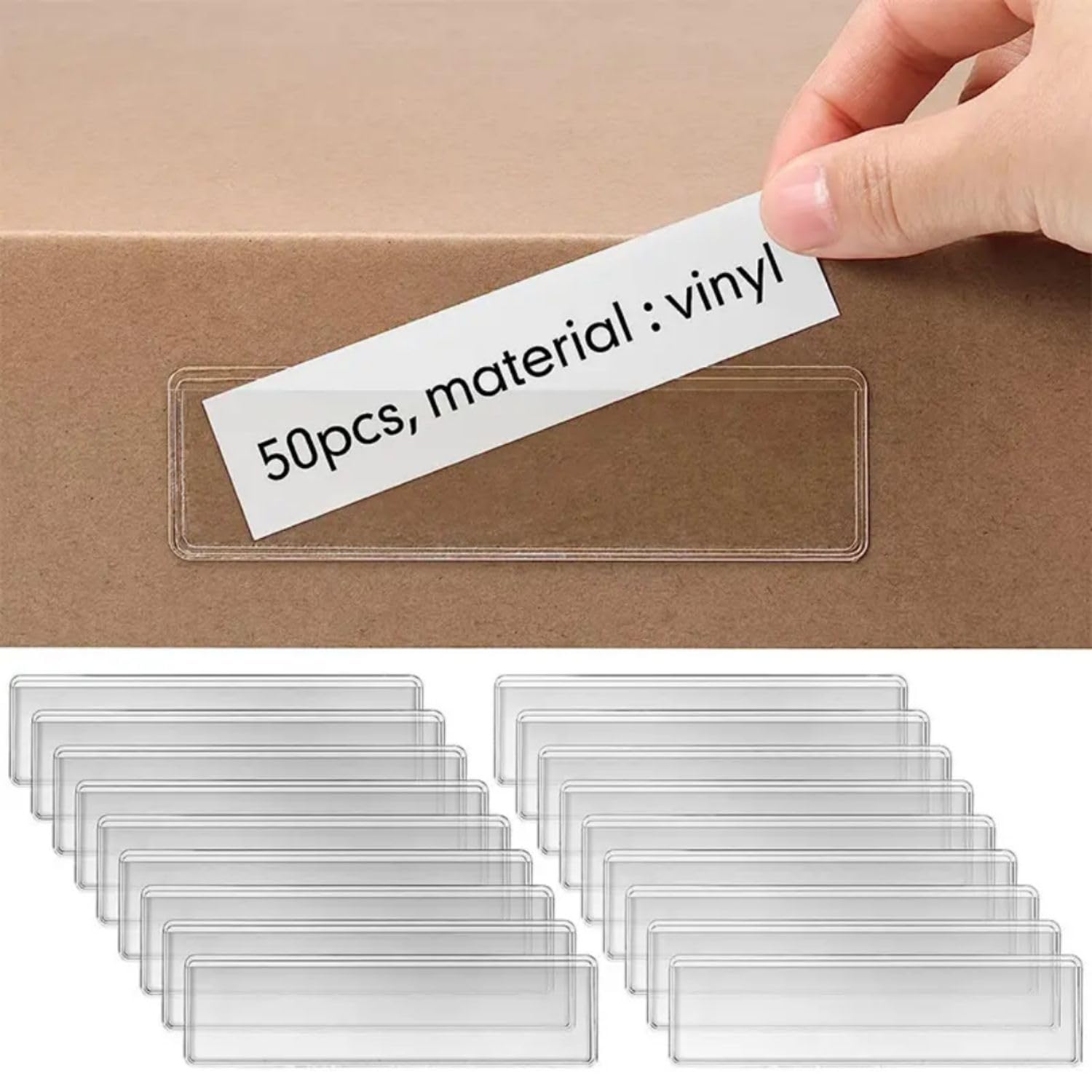 SNOOGG 20 Pack Clear Acrylic Label Holder 80x25 mm Self Adhesive, Blank Shelf Name Badge Strip for Kitchen Cabinet, Store Rack, Food Cover, Library, Inventory & Counter Display-image-48