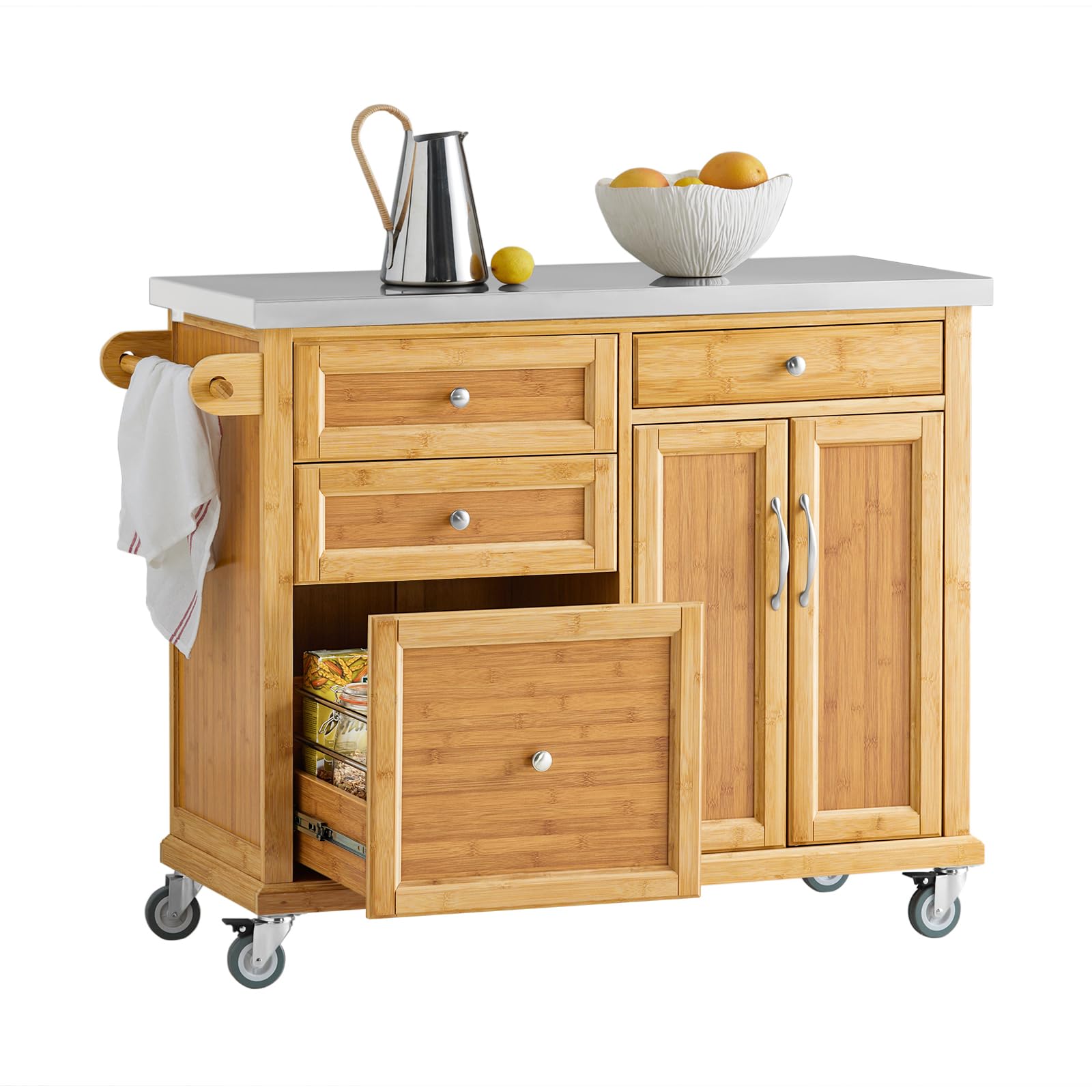 SoBuy Desserte de Cuisine à roulettes, Plan INOX & Freins, 115x92x46cm