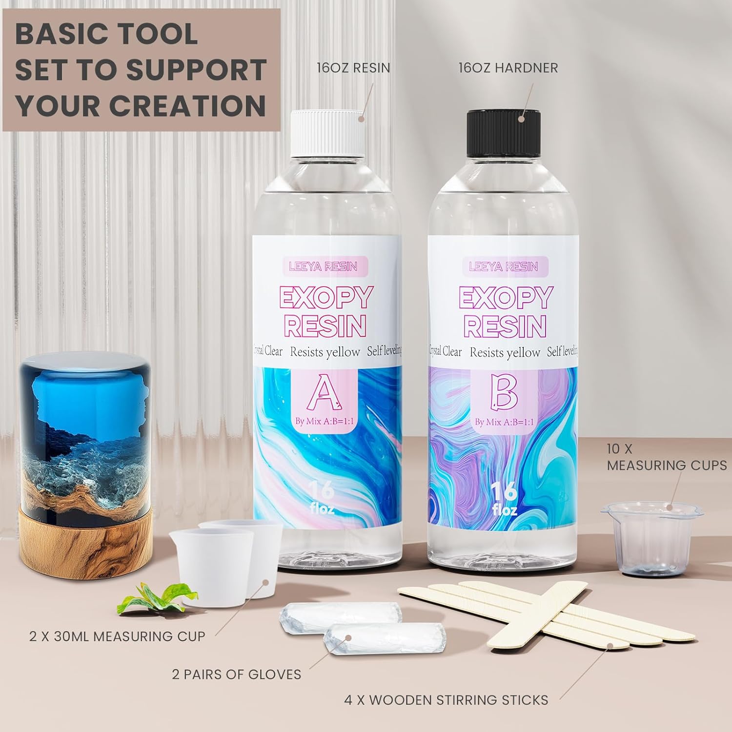 Crystal Clear Epoxy Resin Kit 64OZ, No-Bubble, No-Yellowing, Self Leveling Resina Epoxica para Manualidades, Clear Resin for Crafts, Tabletop, Coaster, Tray, Painting, Jewelry, 1:1 Ratio