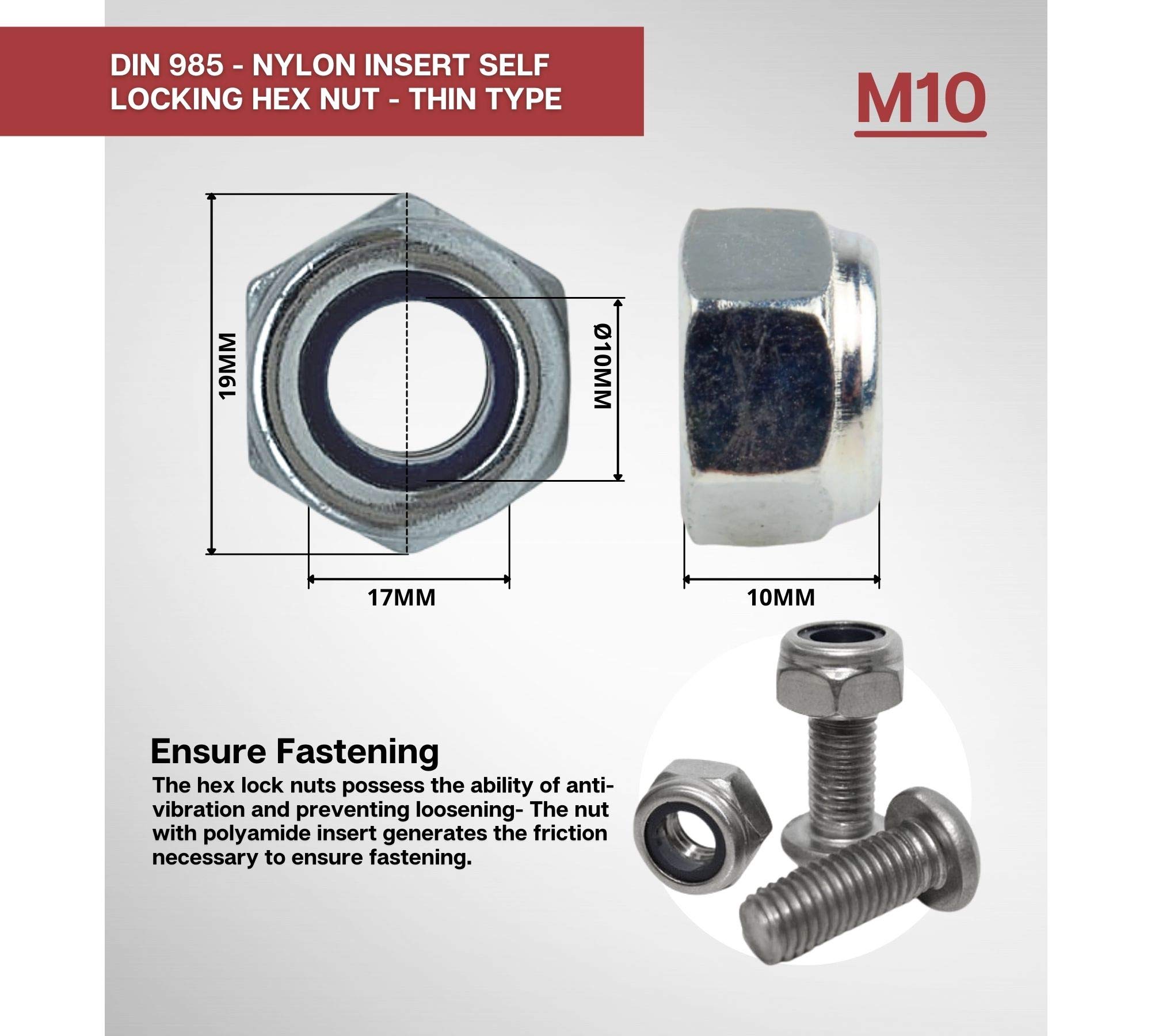 DOJA INDUSTRIAL | Dadi Autobloccanti | Filettatura M10 | 25 Pezzi | Acciaio Zincato | Dadi di Sicurezza Esagonali con Barre Filettate | Ampio Uso: Ferramenta, Idraulica, Ferramenta, Domestico