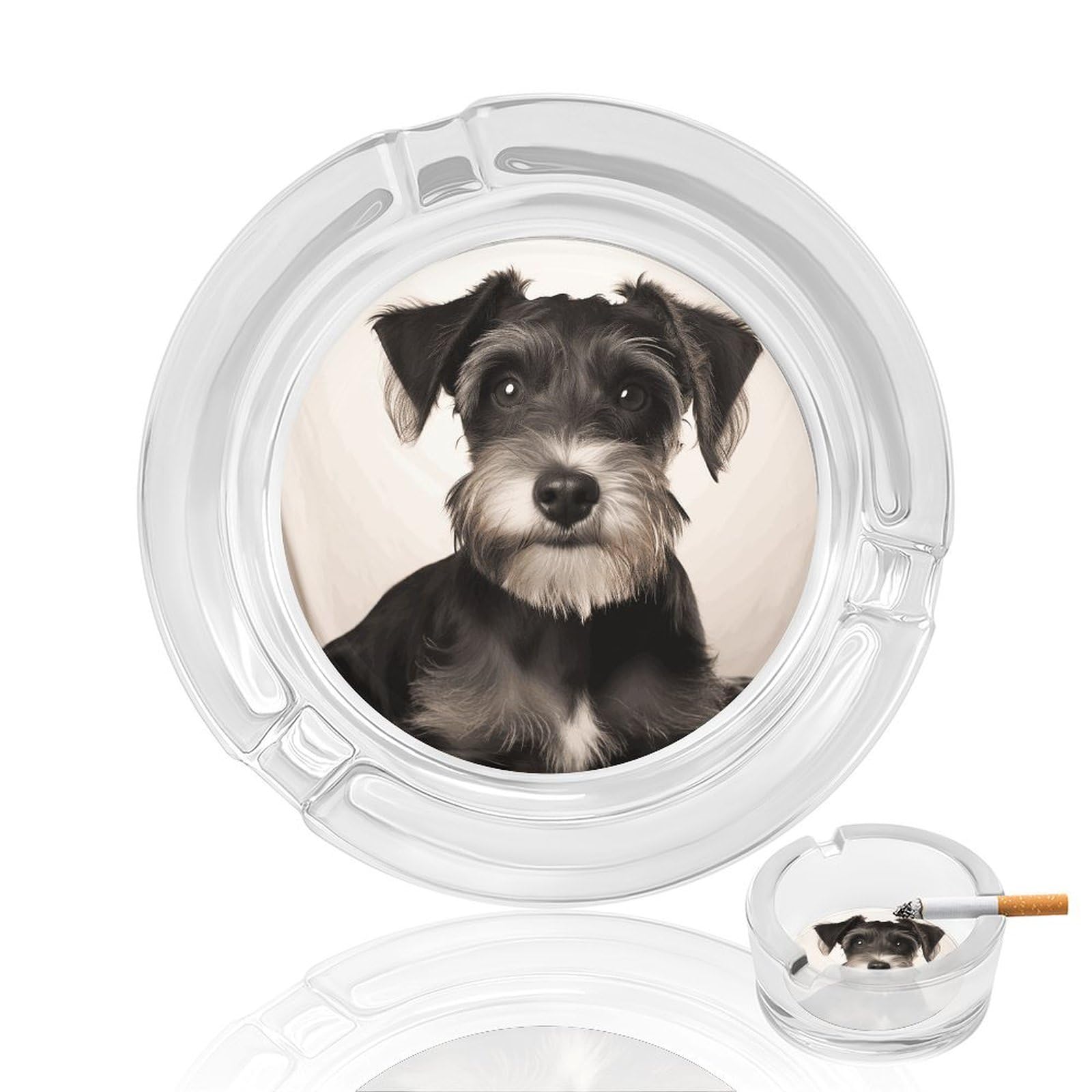 Cute Schnauzer Ashtray Cigar Cigarette Rest Glass Outdoor Cigar Ashtrays with 3 Grooves Travel Cigar Ashtrays Fancy Cute Cool Ash Tray for Smokers Tabletop