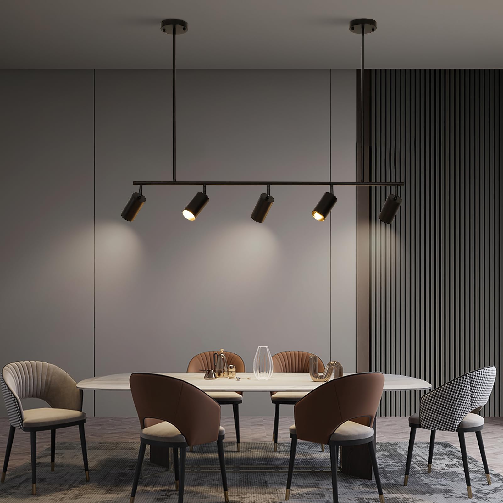 Moderno accesorio de iluminación negro de 5 luces, focos de techo ajustables para cocina, comedor, sala de estar, lámpara colgante lineal industrial con cabezales giratorios, compatible con