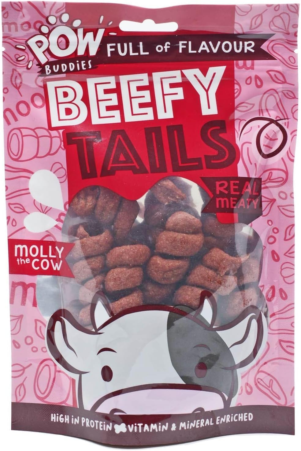 Pow Buddies Molly the Cow Beefy Tails Dog Treats - Rawhide Free - Extra Vitamins & Minerals - A Complementary Pet Food For Adult Dogs