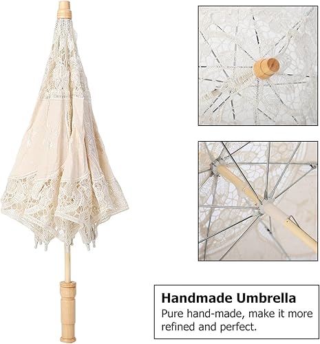 Miniatura 3 de Sombrilla de encaje para sesión de fotos, sombrilla de encaje blanco hecho a mano para boda, novia, fotografía, sombrilla con bordado de flores de