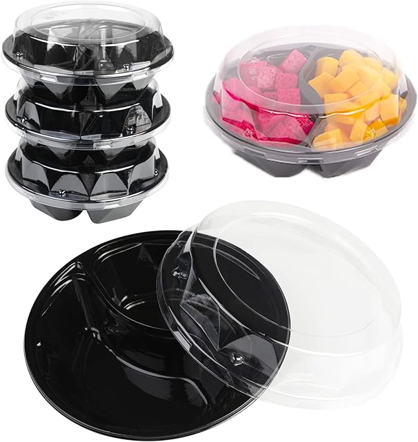 Surflyee 20PCS Plastic Food Containers with Lids, 2 Compartment Trays, Plastic Food Storage Trays with Airtight Lids, Serving Platters for Parties, Takeaway Trays for Lunch Salad Snack (500G)