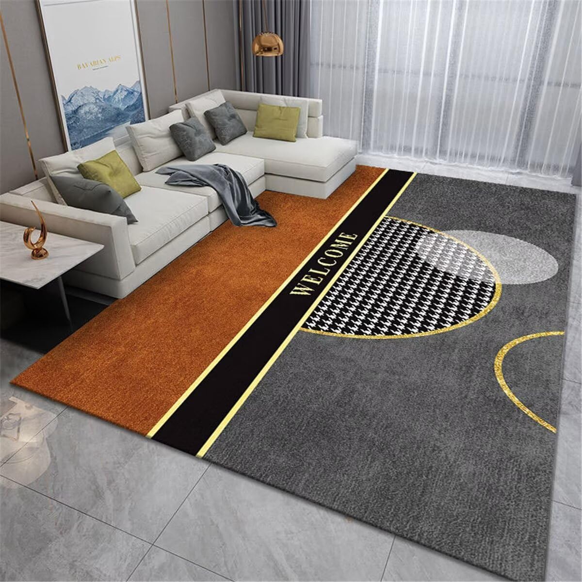 Le tapis d'entrée gris orange grand format résistant et esthétique