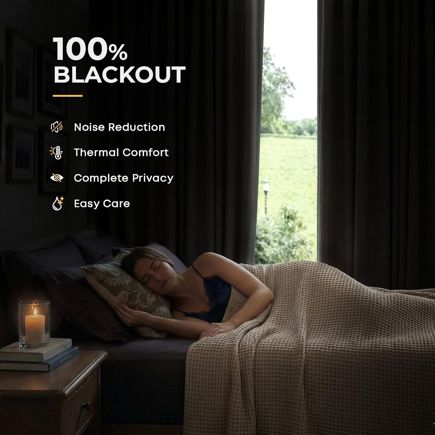 INOVADAY 100% Blackout Curtains for Bedroom, Mustard Yellow Black Out Curtains 84 Inch Long, Clip Rings Linen Blackout Drapes, Thermal Insulated Room Darkening for Living Room, 2 Panels - W50xL84 thumbnail