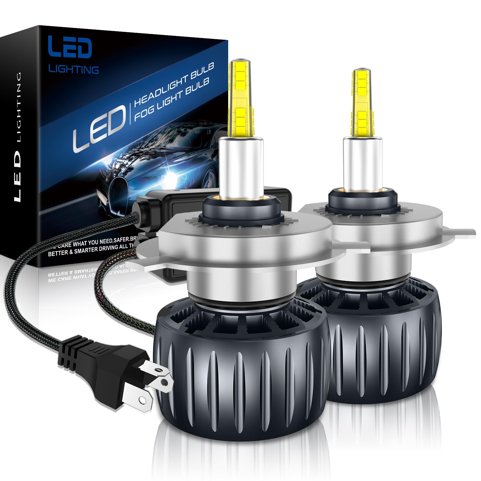 JOSHF Lampadina H4 LED, 360° 72 chip CSP 700% più Luminoso Lampadine 30000LM 120W 6000K Bianco LED H4/HB2/9003 Auto e Moto per Canbus Senza Errori, Impermeabile IP68, 2 lampadine