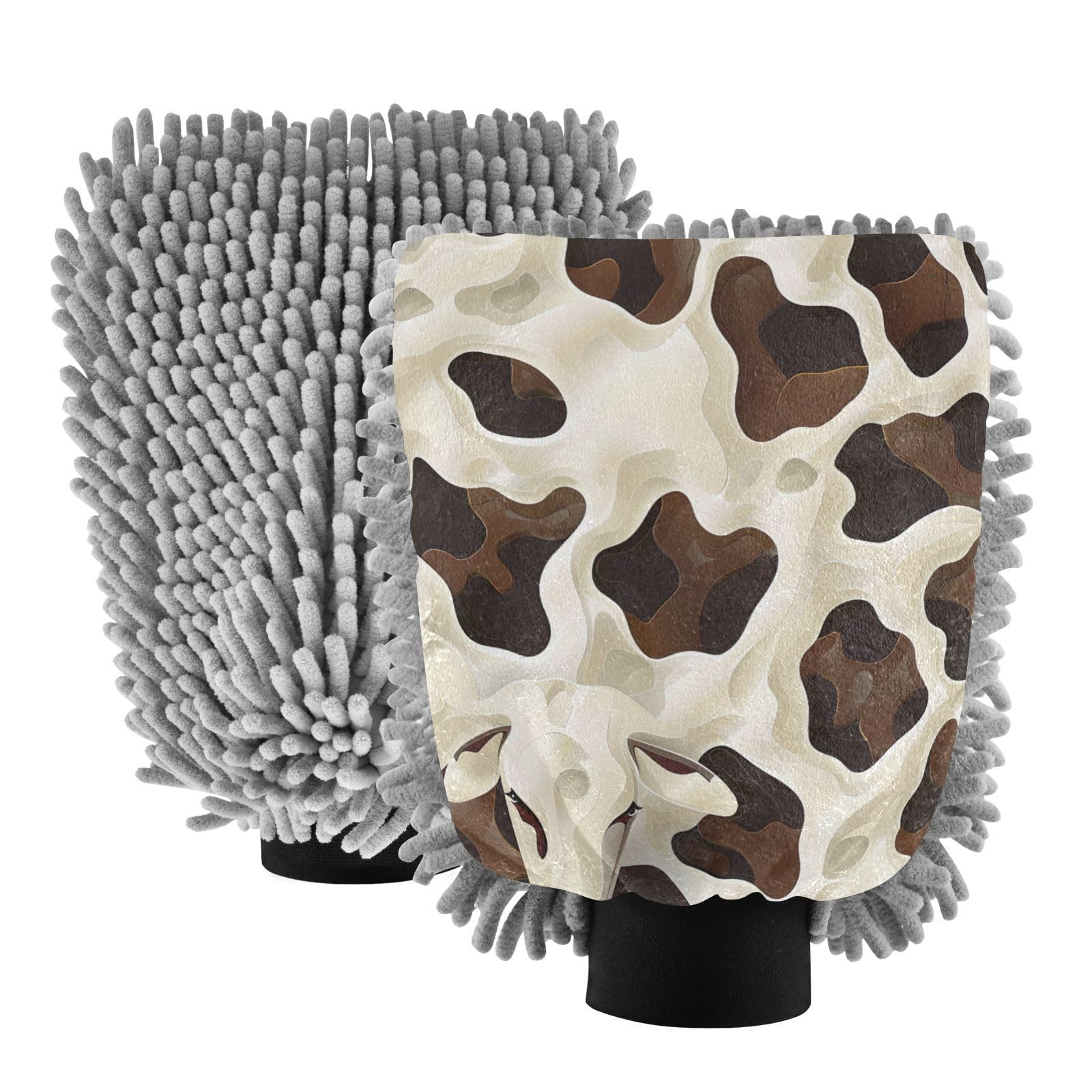 IOACIY Absorbent Microfiber Car Wash Drying Mitts, 2 Pack, Scratch-Free & Lint-Free, Rich Foam, Highly Absorbent, Double Sided, Wash Mitt Perfect for Car Washing, M, Cow (33)