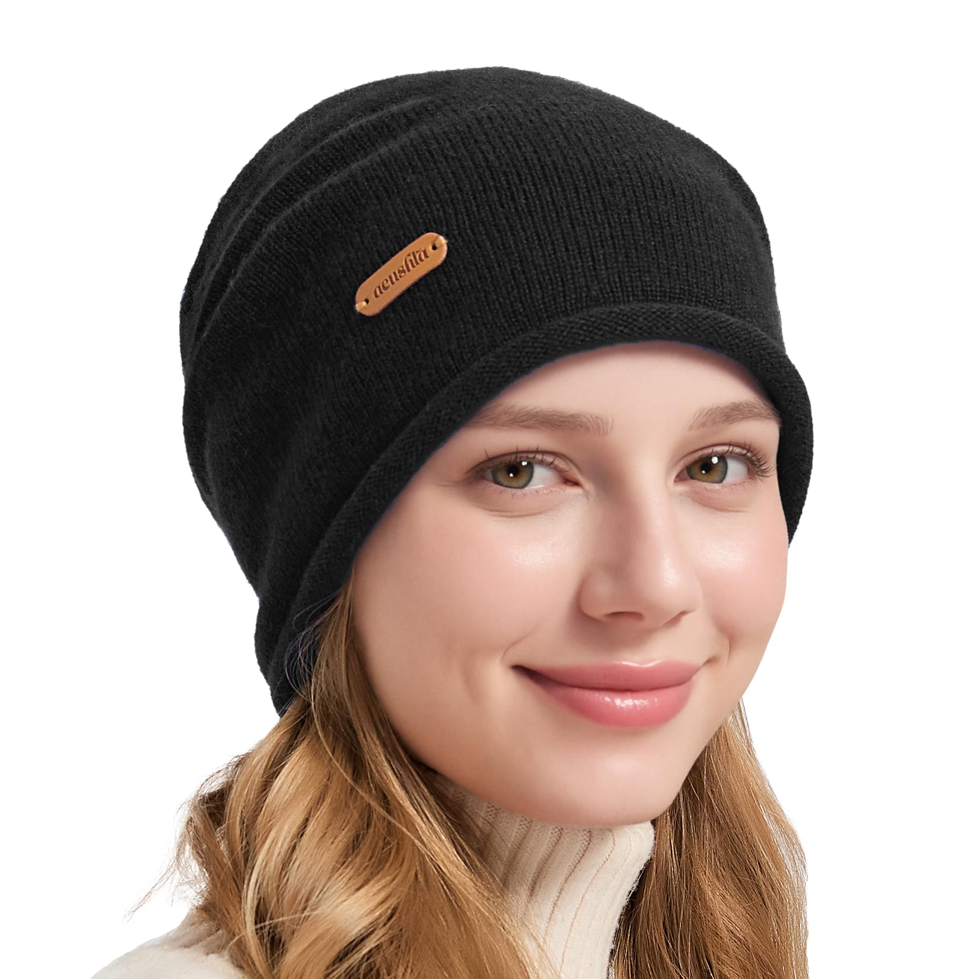 Acushla Unisex Black 100% Merino Wool Slouchy Beanie For Women & Men Knit Winter Hat Warm Skull Cap For Cold Weather