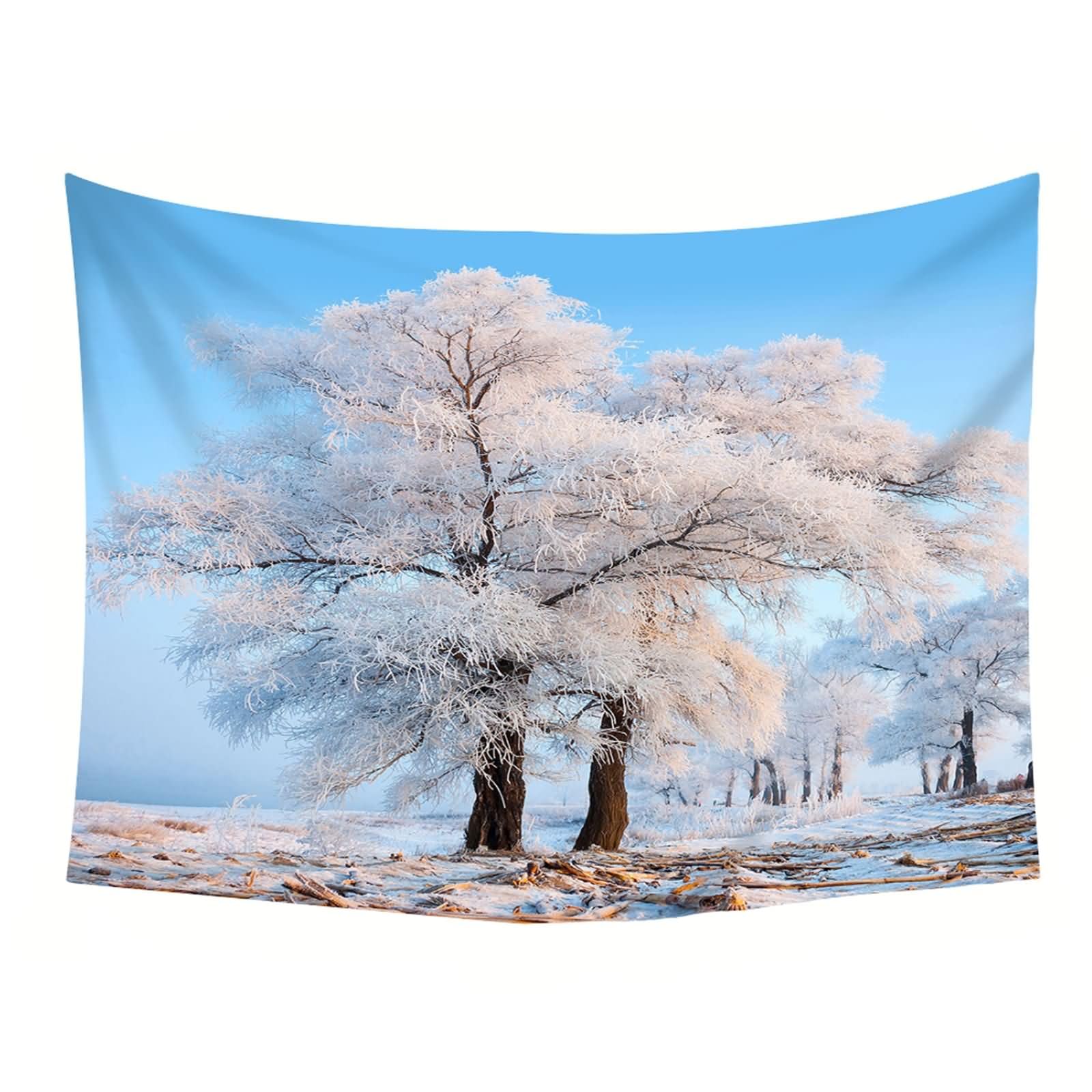 Homxi Wandteppich Landscape 260 W x 240 H CM, Schneebaumlandschaft, Polyester Wandtücher Decor, Blau Beige Braun