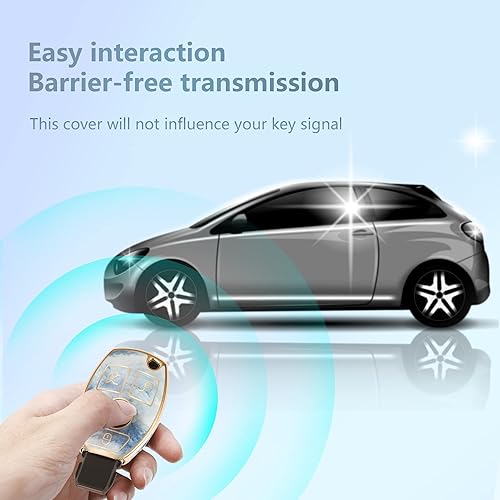 Miniatura 4 de Funda para llavero Mercedes Benz C E M S CLS CLK GLK GLC G Class, carcasa de llave de moda con llavero de oro de diamante, Azul