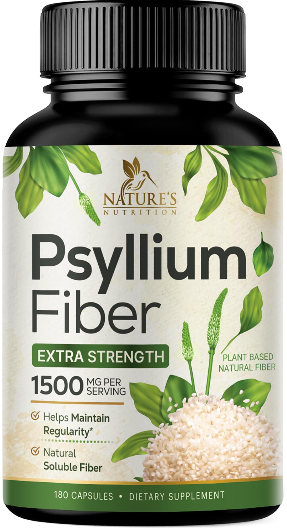 Vegan Psyllium Husk Capsules 1450mg, Natural Soluble Fiber Supplement Non-GMO Gluten Free Digestive Support, Nature's Psyllium Fiber Caps Support Digestion & Regularity for Men & Women - 180 Capsules
